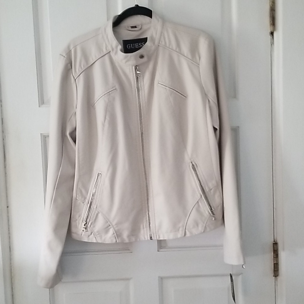 Guess Women's Cream Leather Jacket